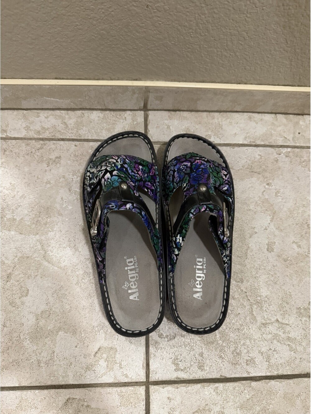 Alegria Purple Floral Slip On Sandals Size 39